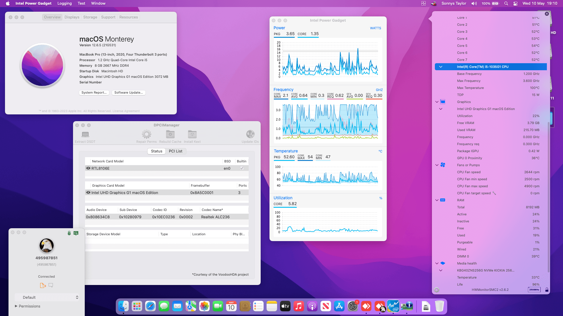 Success Hackintosh macOS Monterey 12.6.5 Build 21G531 in Dell Inspiron 15-3593